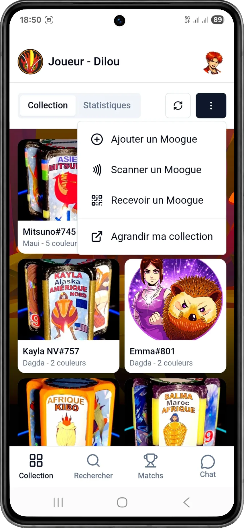 Collection Moogui's dans l'application mobile